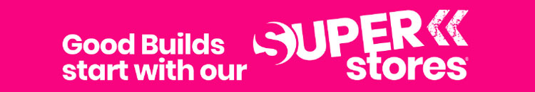 SUPERSTORES logo with pink background